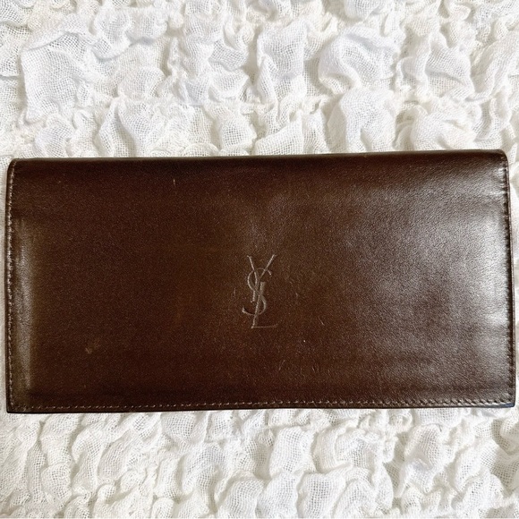 Yves Saint Laurent Long Wallet YSL Logo Brown Leather - Picture 11 of 12